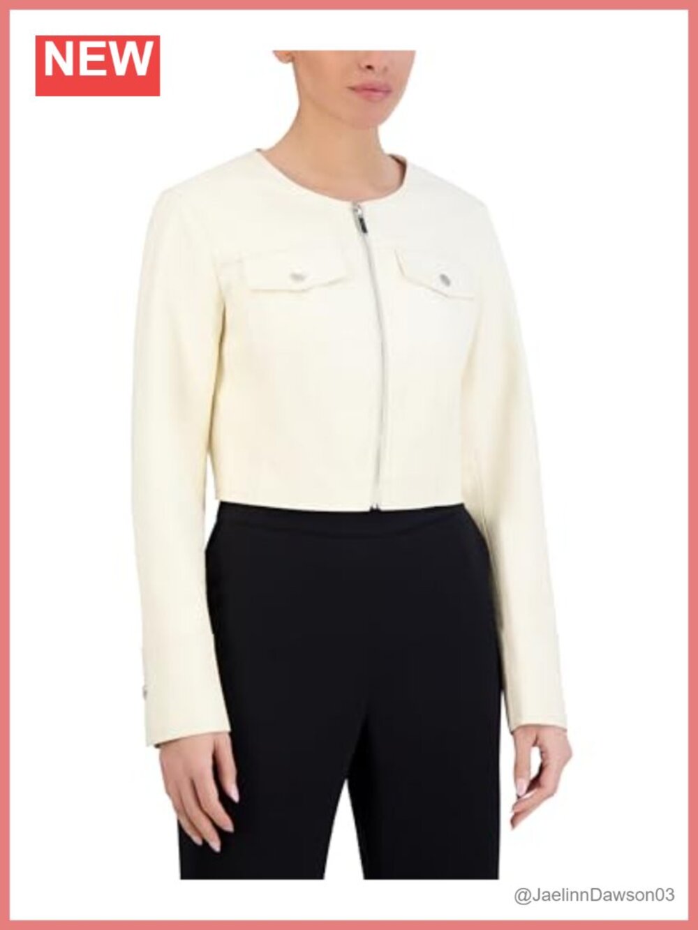 Long Sleeve Round Neck Faux Leather Cropped Jacket